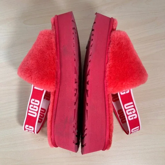 UGG Fluffita Sandals Women Size 10 Pink Red Platform Sheepskin Slides - Picture 4 of 8